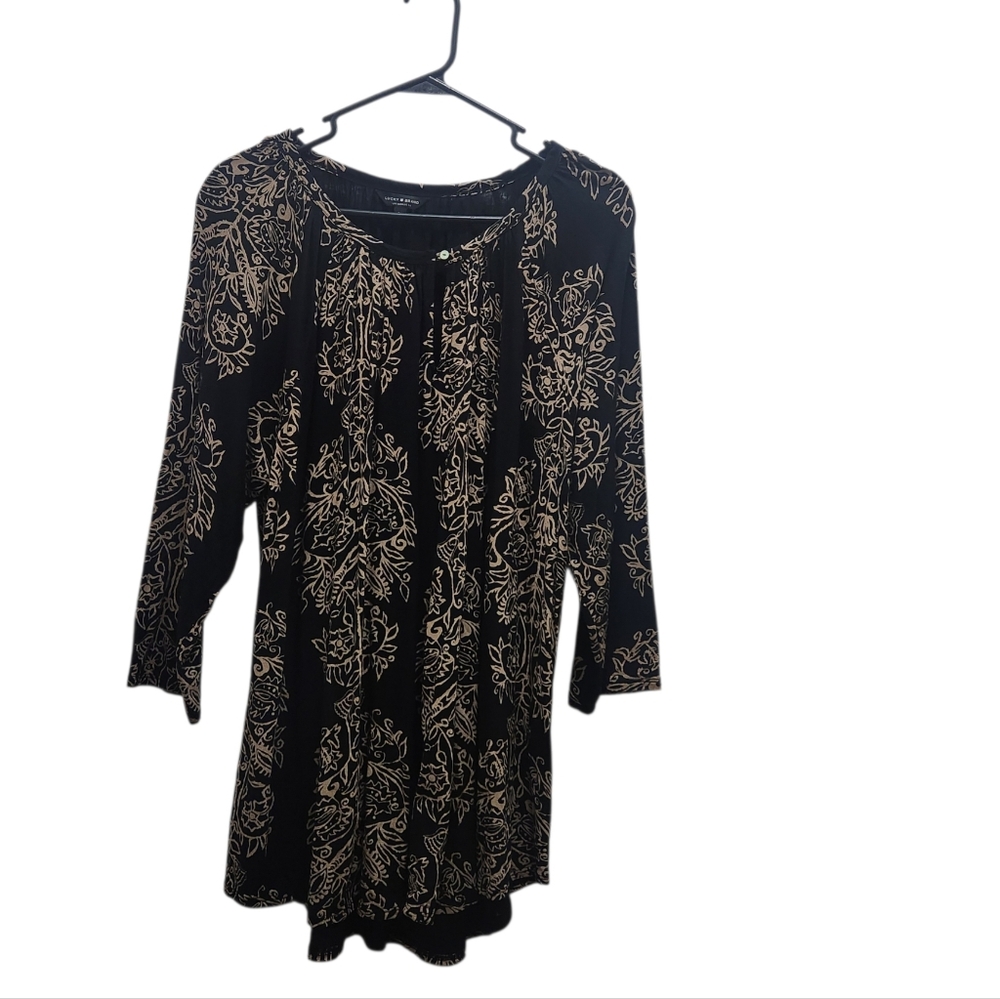 Lucky Brand Tunic Top Shirt Womens Plus Size 2X Stretch 3/4 Sleeve Boho Earthy